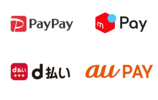 paypay、au pay、d払い、メルペイでのQRコード決済に対応