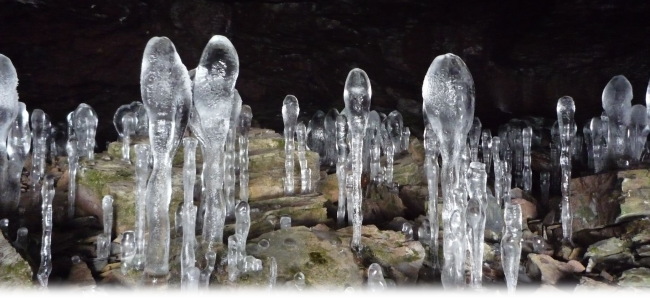 神秘の洞窟「大幽洞窟」の氷筍見学スノーシューツアー